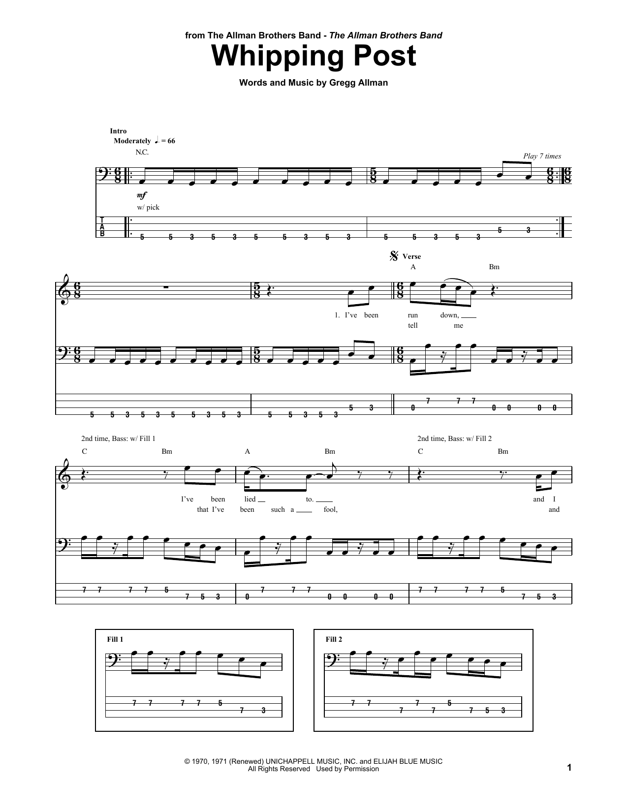 Download The Allman Brothers Band Whipping Post Sheet Music