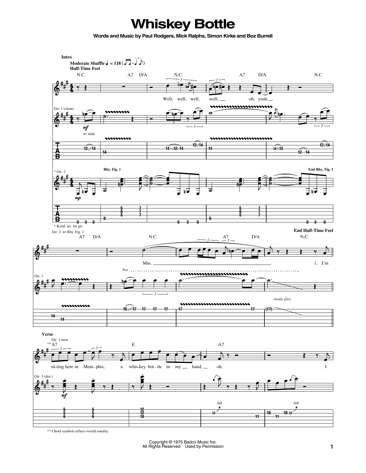Download Bad Company Whiskey Bottle Sheet Music