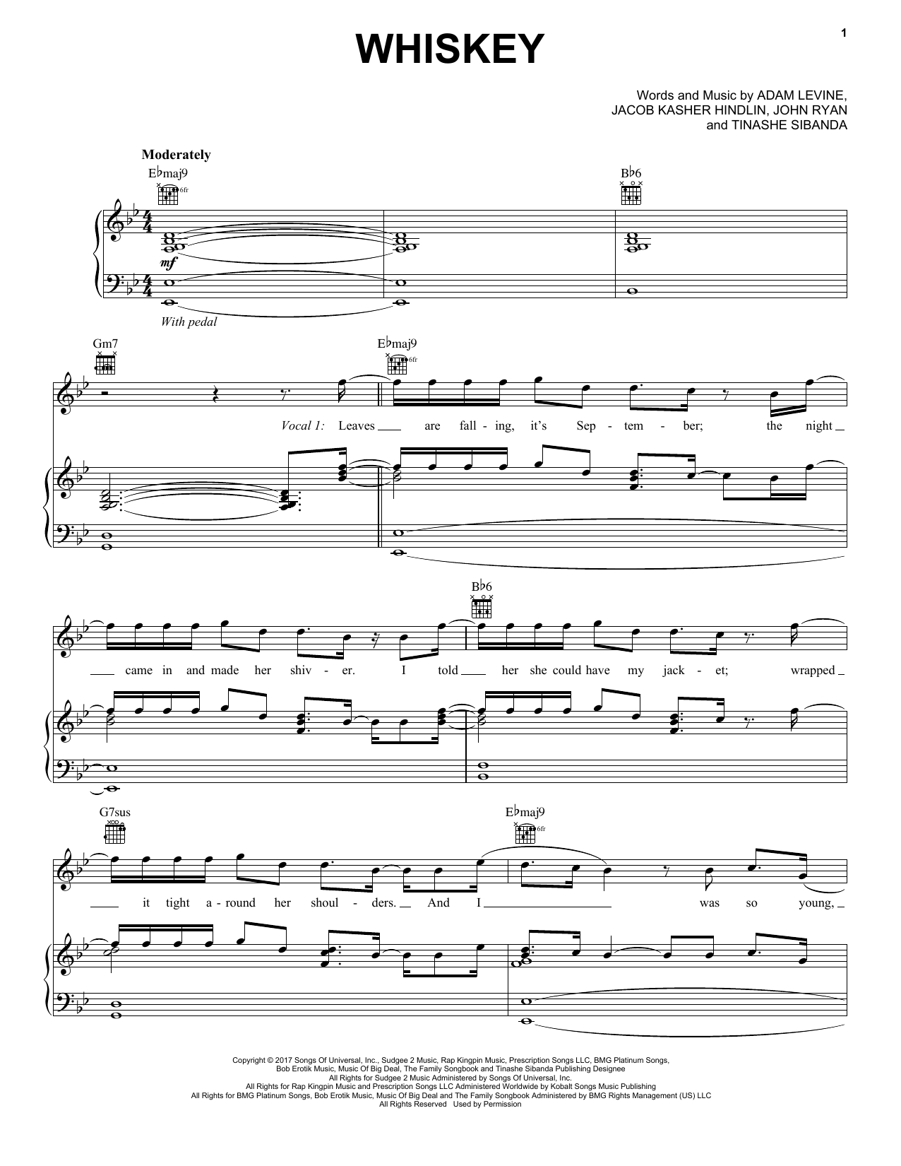 Download Maroon 5 Whiskey (feat. A$AP Rocky) Sheet Music