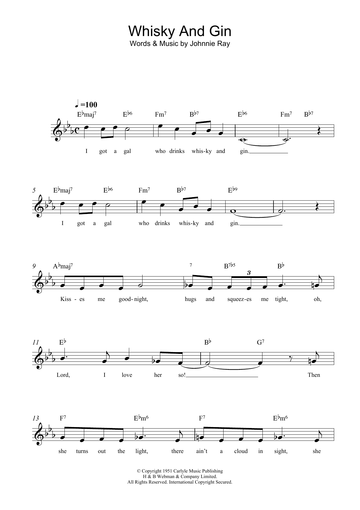 Download Johnnie Ray Whisky And Gin Sheet Music