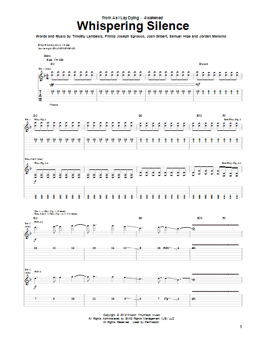 Download As I Lay Dying Whispering Silence Sheet Music