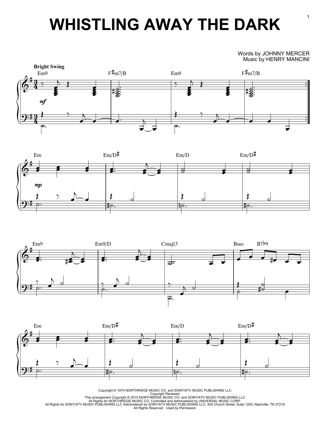 Download Henry Mancini Whistling Away The Dark [Jazz version] Sheet Music