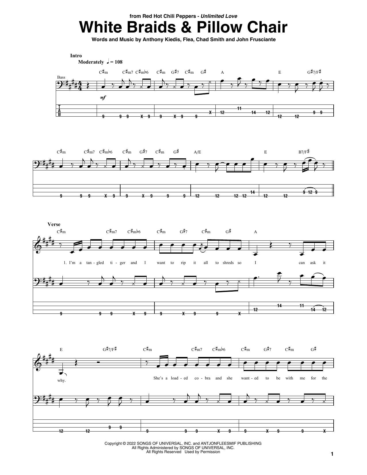 Download Red Hot Chili Peppers White Braids & Pillow Chair Sheet Music