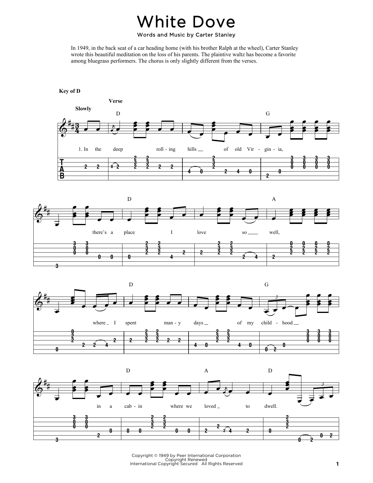 Download The Stanley Brothers White Dove (arr. Fred Sokolow) Sheet Music