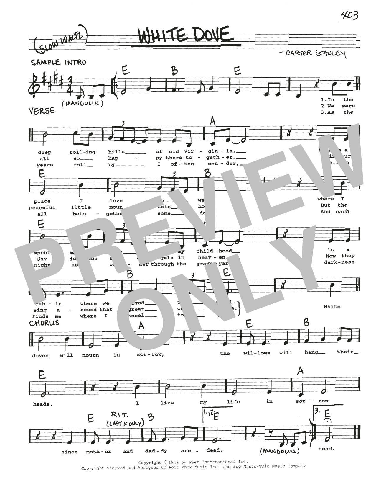 Download Carter Stanley White Dove Sheet Music