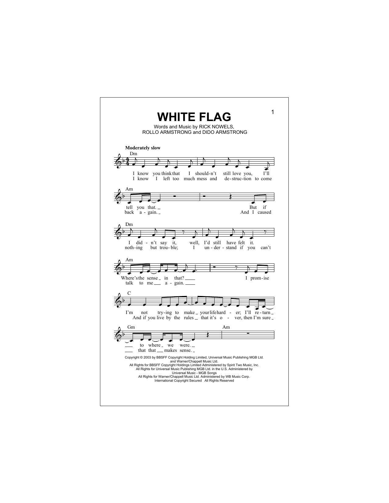 Download Dido White Flag Sheet Music
