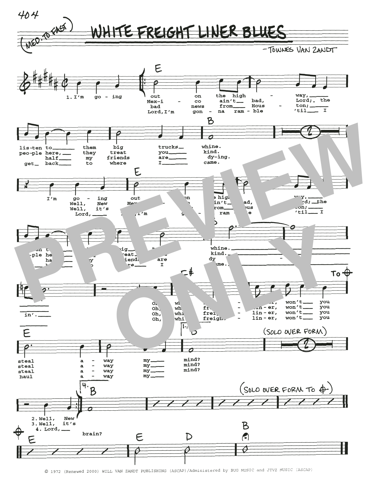 Download Townes Van Zandt White Freight Liner Blues Sheet Music