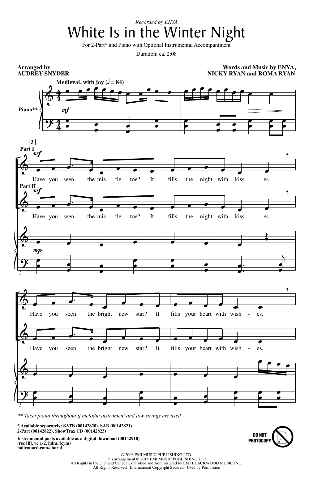 Download Audrey Snyder White Is In The Winter Night Sheet Music