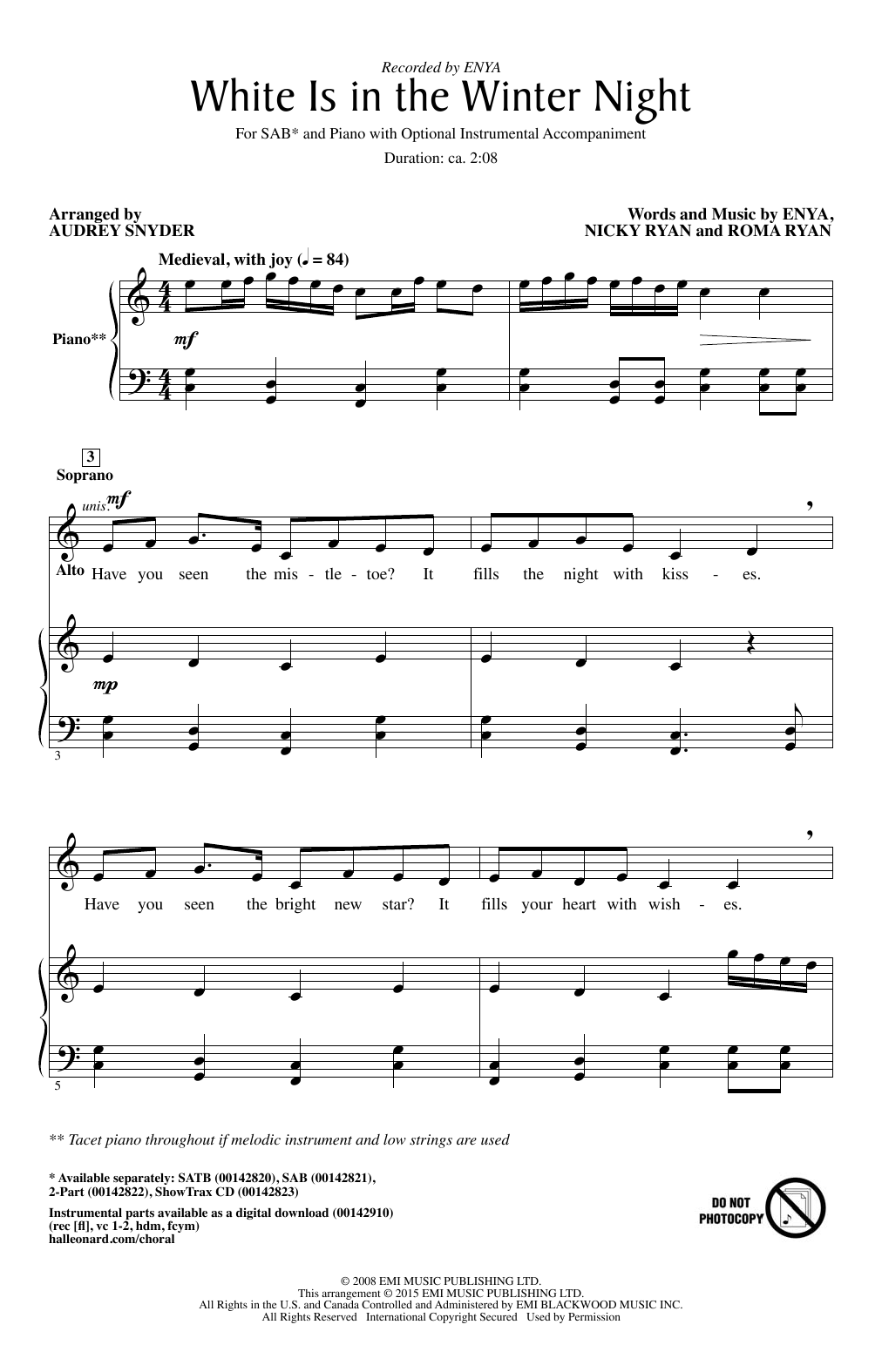 Download Audrey Snyder White Is In The Winter Night Sheet Music