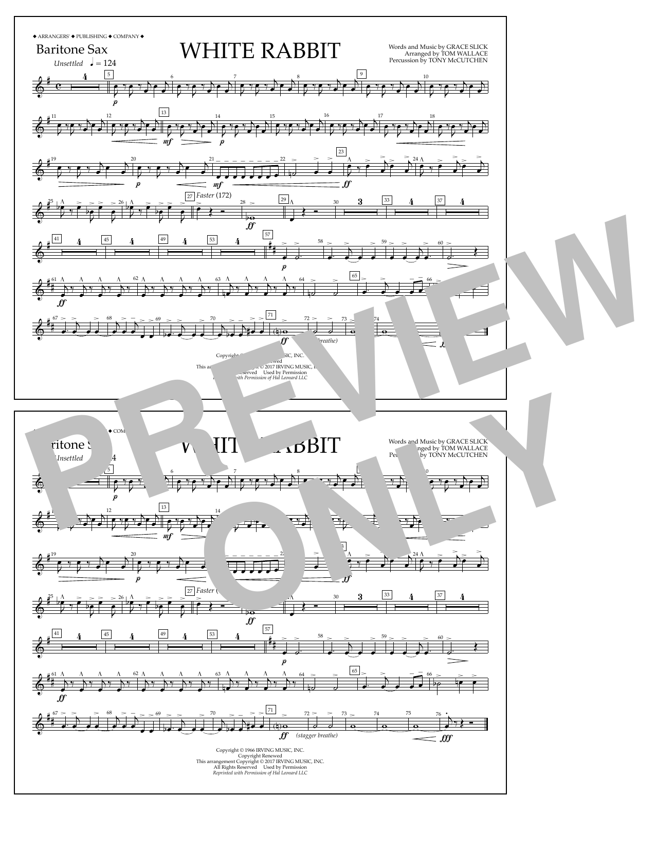 Download Tom Wallace White Rabbit - Baritone Sax Sheet Music
