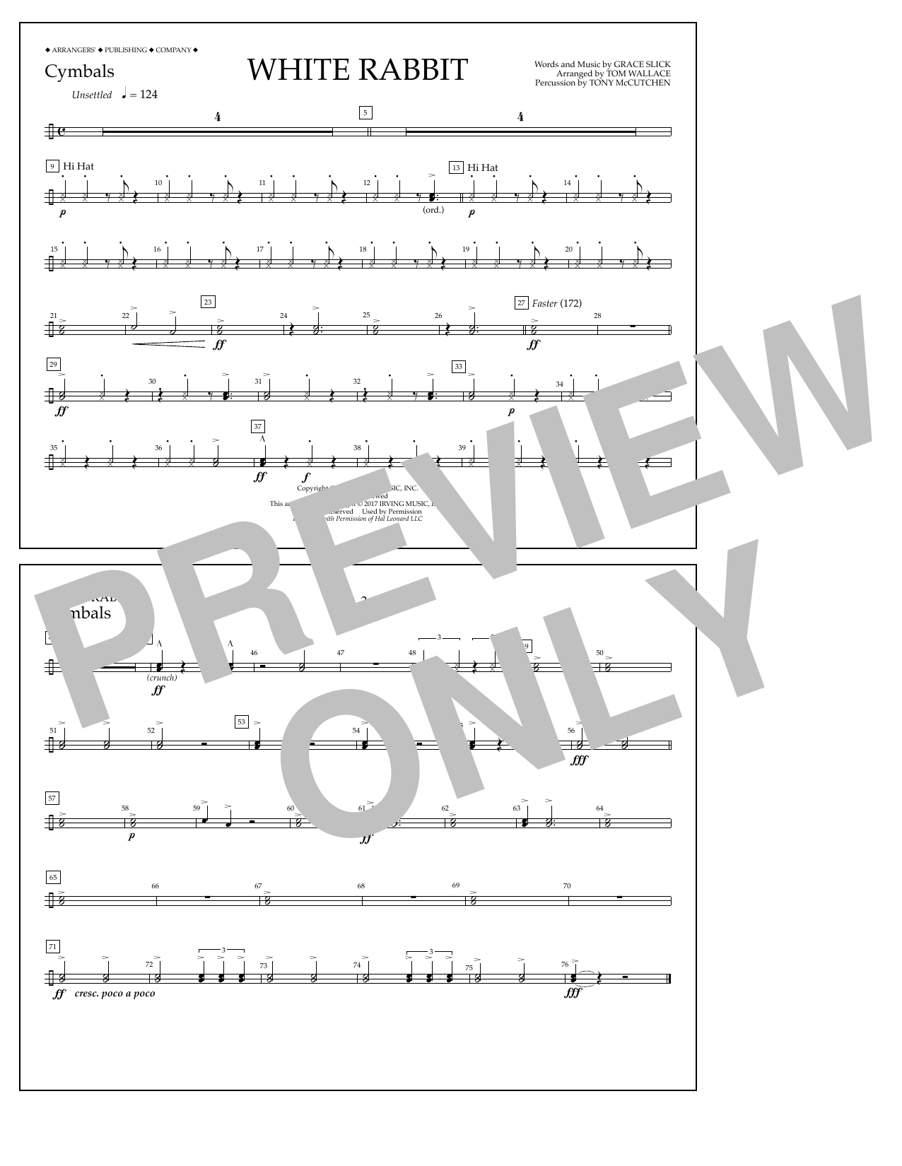 Download Tom Wallace White Rabbit - Cymbals Sheet Music