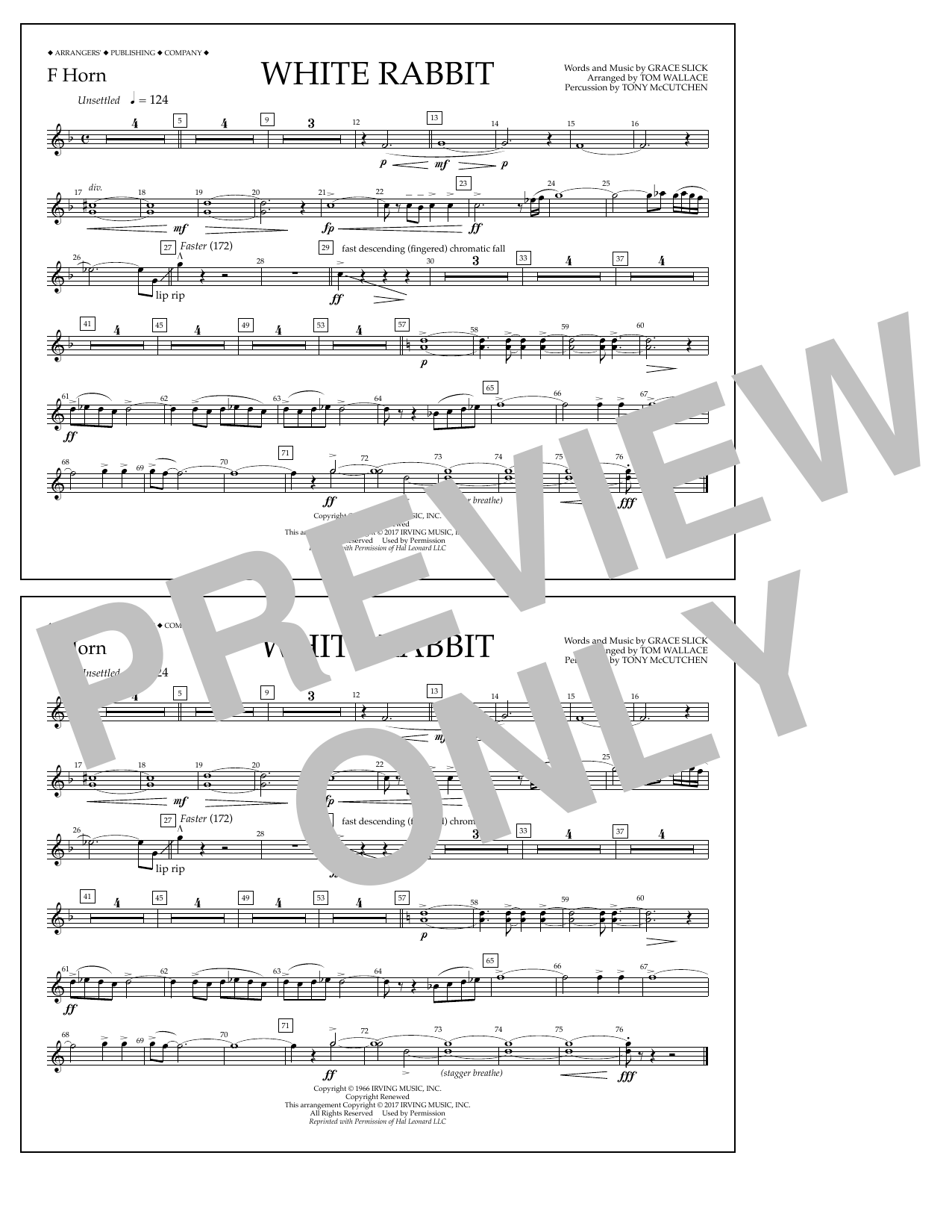 Download Tom Wallace White Rabbit - F Horn Sheet Music