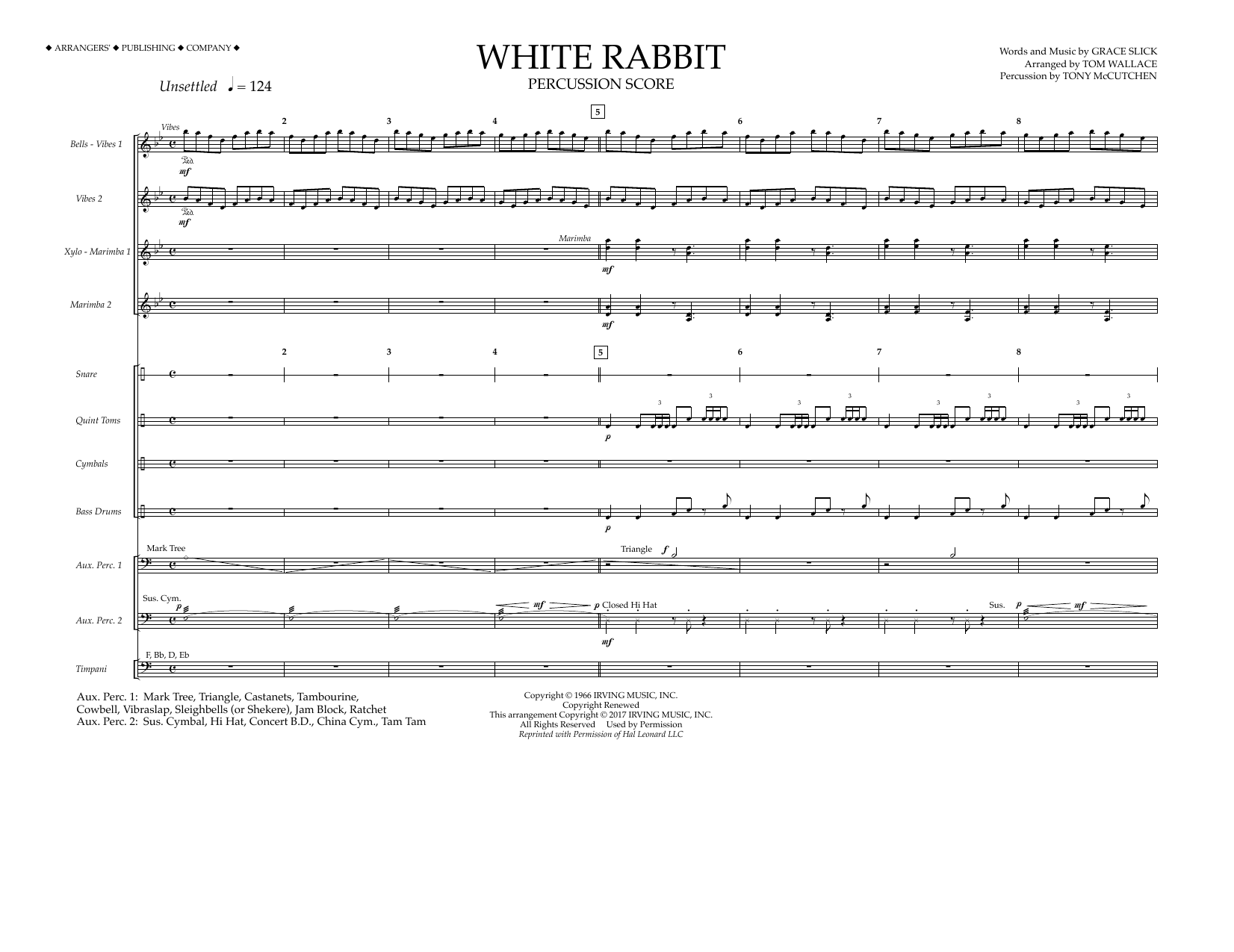Download Tom Wallace White Rabbit - Percussion Score Sheet Music