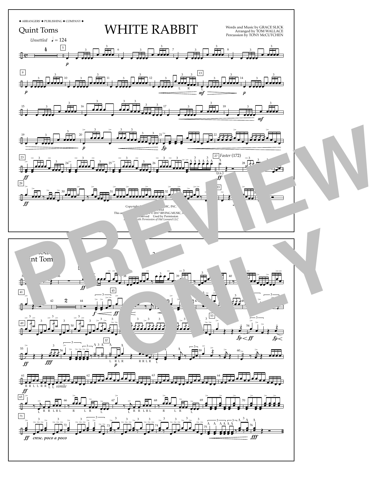 Download Tom Wallace White Rabbit - Quint-Toms Sheet Music