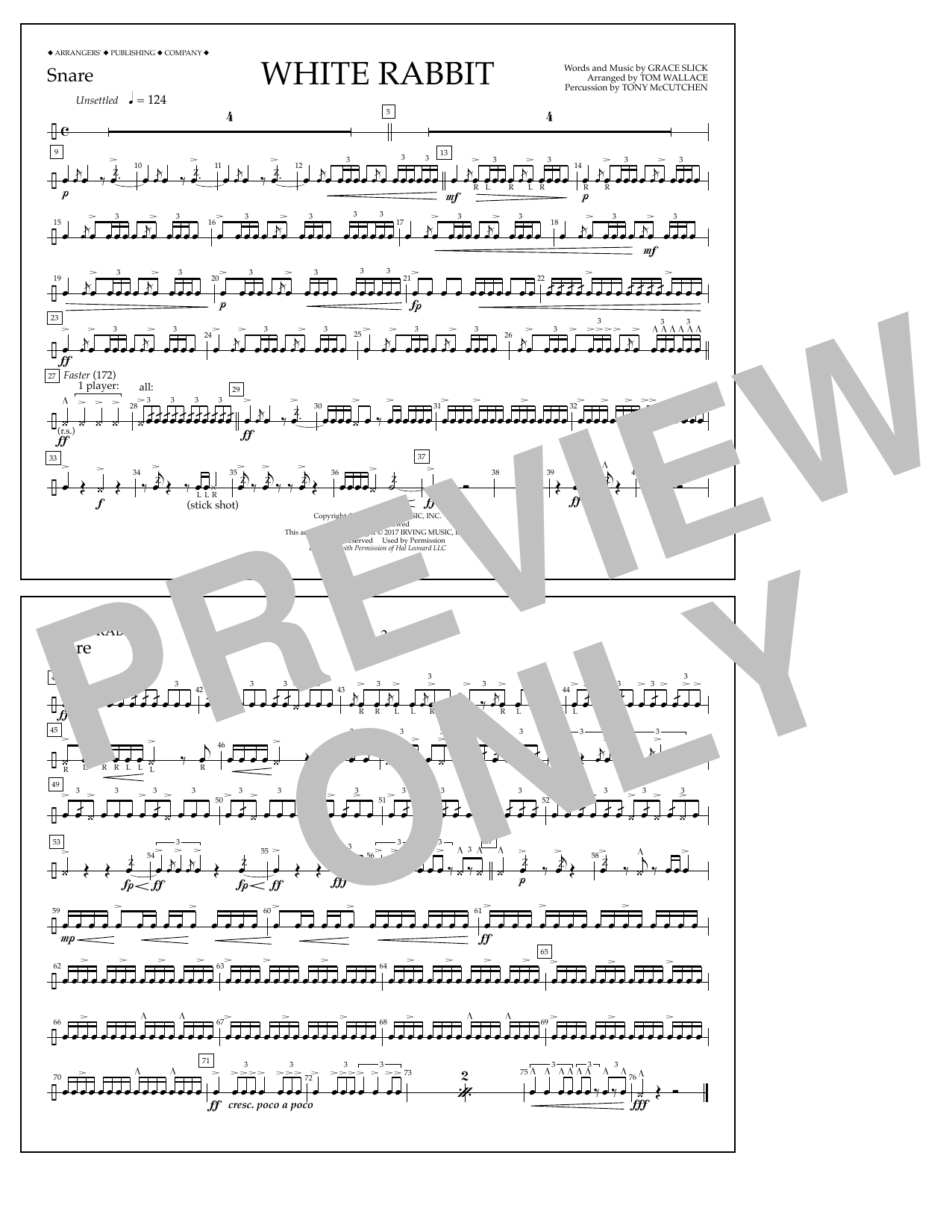 Download Tom Wallace White Rabbit - Snare Sheet Music