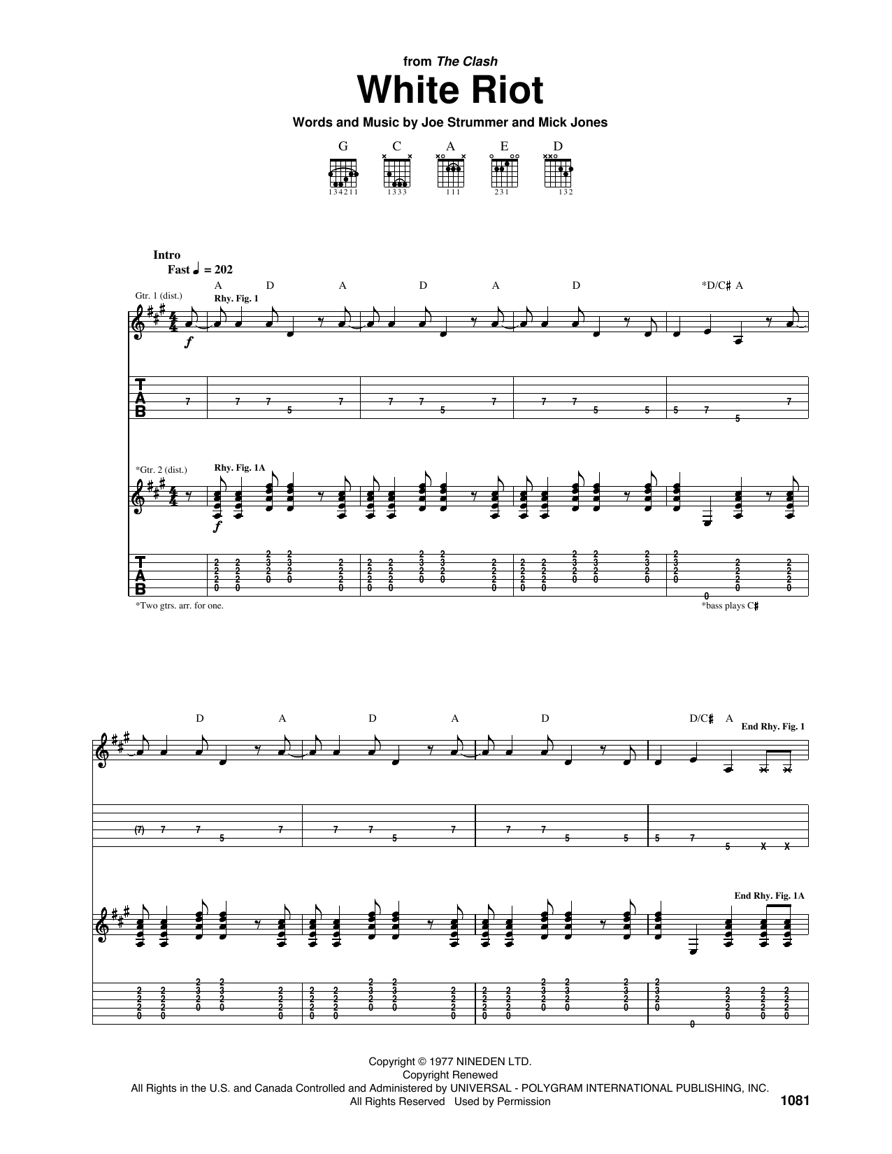 Download The Clash White Riot Sheet Music