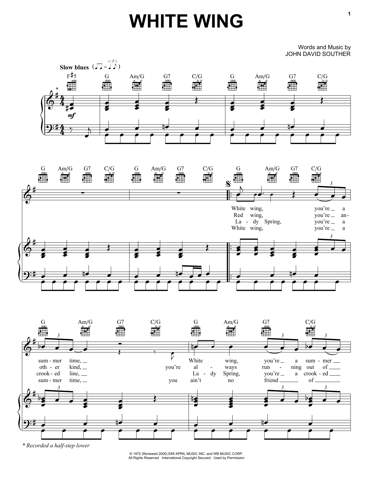 Download J.D. Souther White Wing Sheet Music