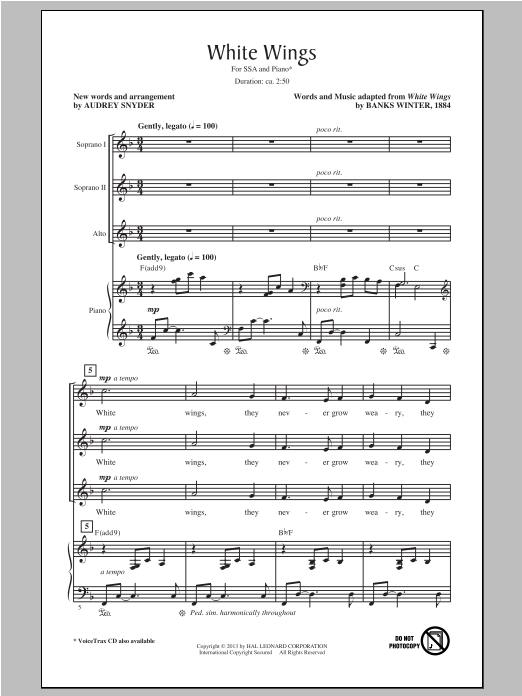 Download Banks Winter White Wings (arr. Audrey Snyder) Sheet Music