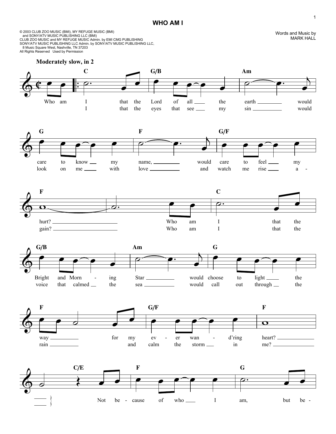 Download Casting Crowns Who Am I Sheet Music