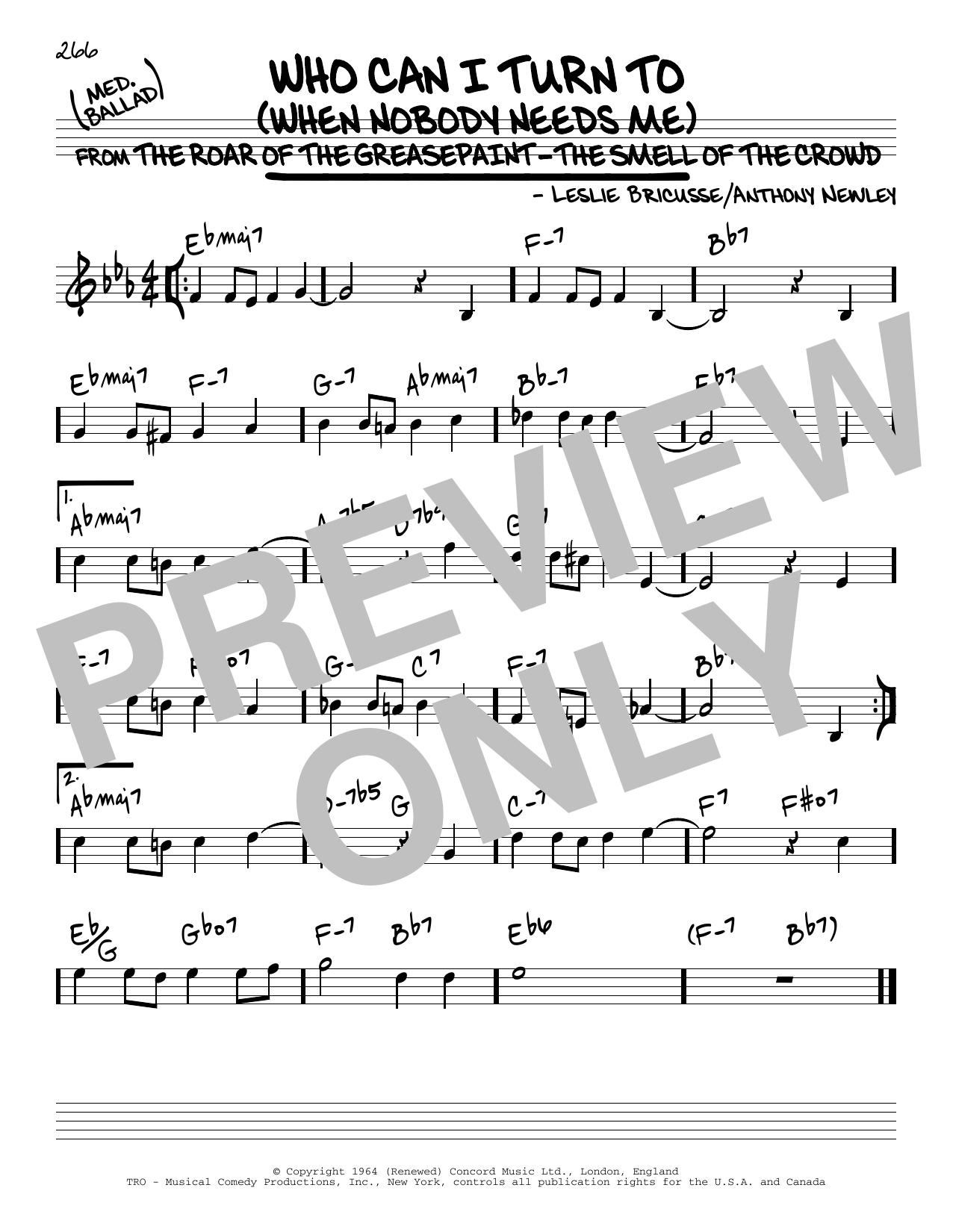 Download Anthony Newley Who Can I Turn To (When Nobody Needs Me Sheet Music