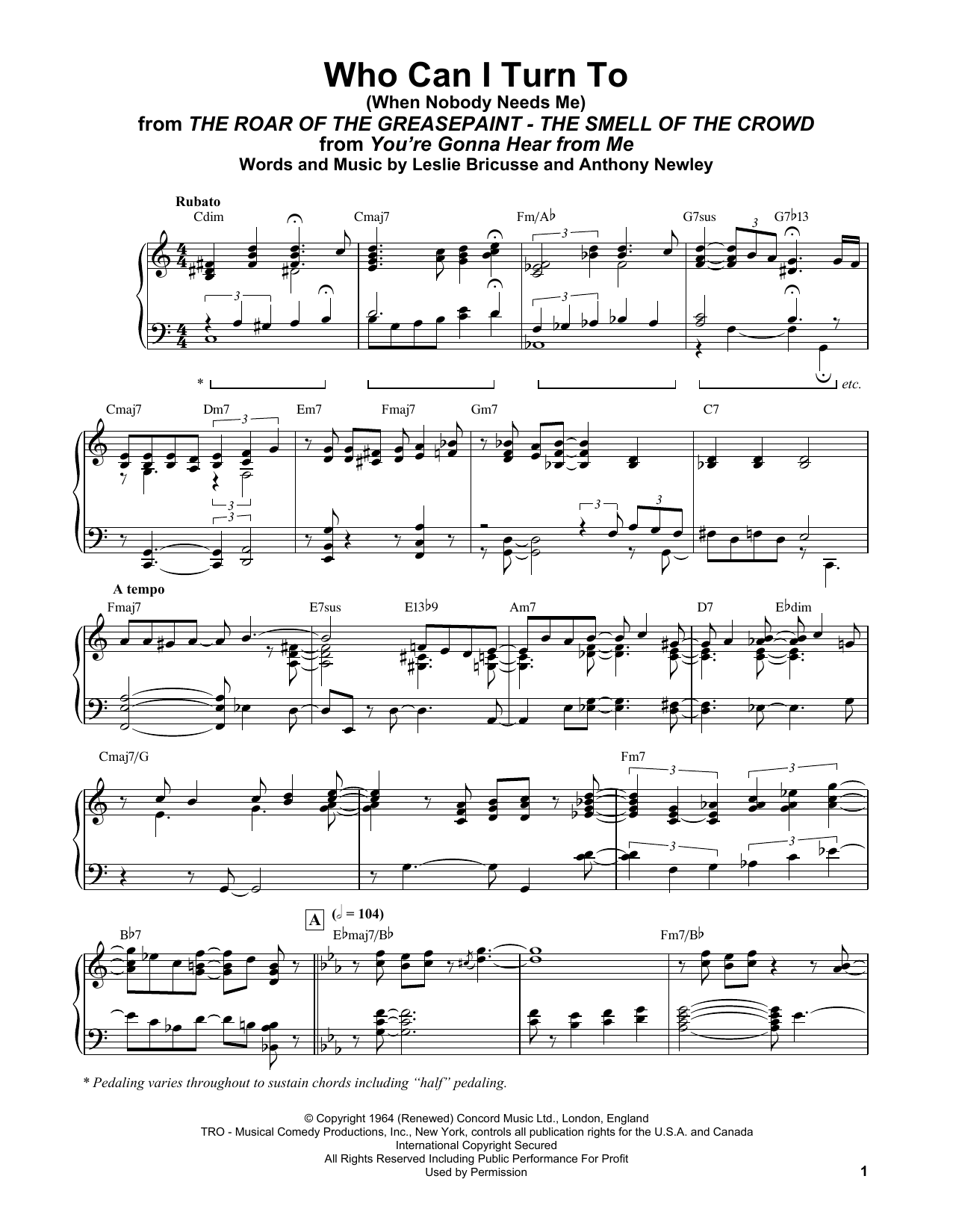 Download Bill Evans Who Can I Turn To (When Nobody Needs Me Sheet Music