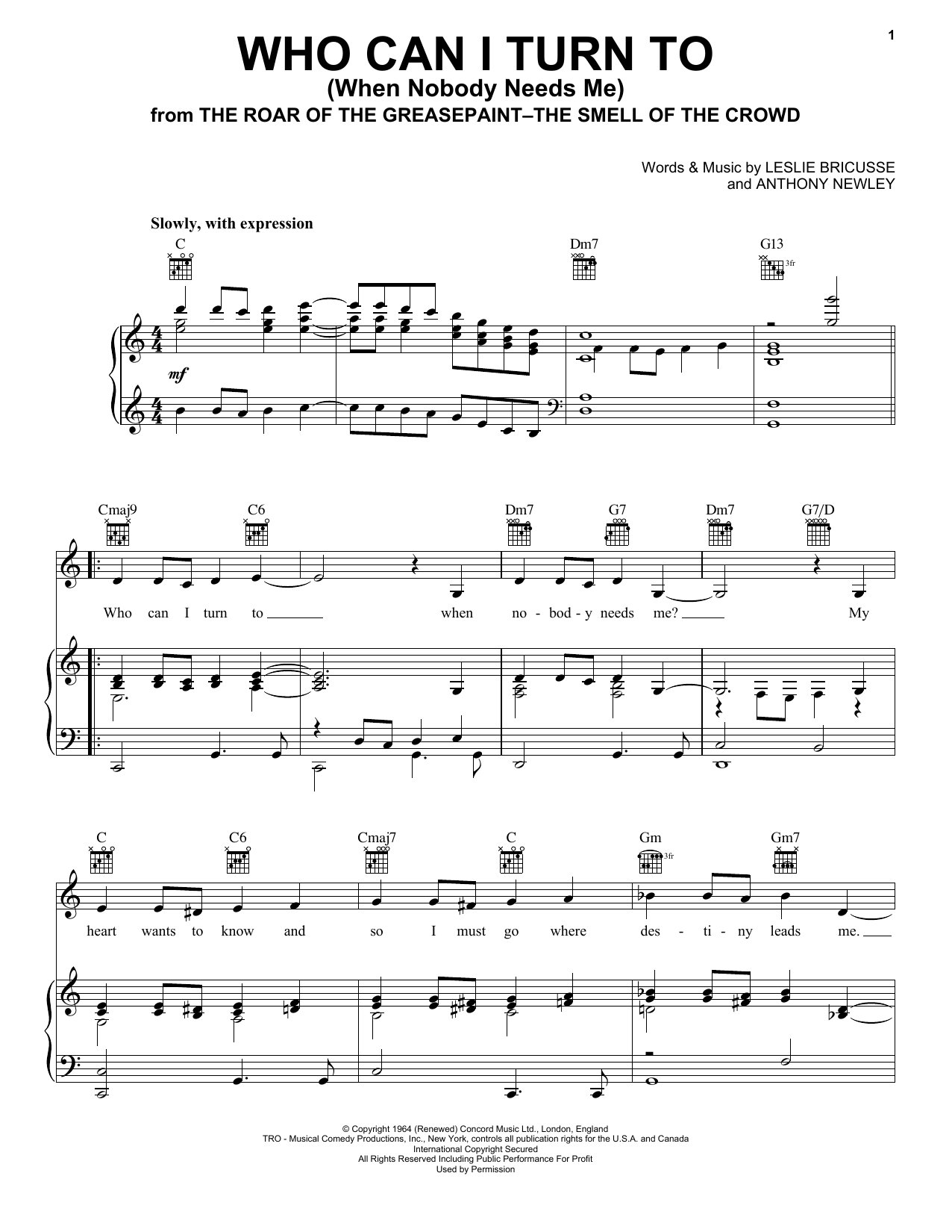 Download Tony Bennett Who Can I Turn To (When Nobody Needs Me Sheet Music
