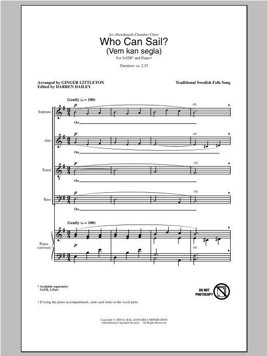 Download Traditional Who Can Sail? (Vem Kan Segla) (arr. Gin Sheet Music