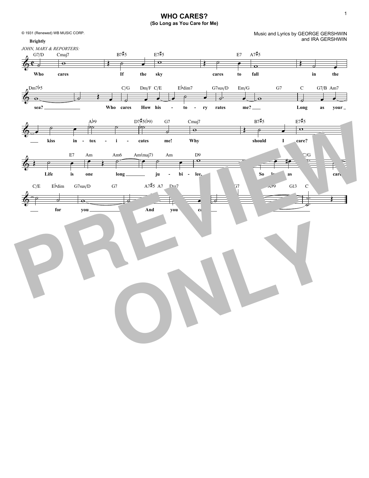 Download George Gershwin Who Cares? (So Long As You Care For Me) Sheet Music