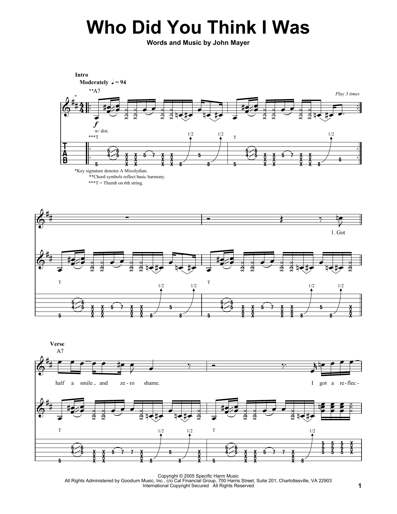Download John Mayer Who Did You Think I Was Sheet Music