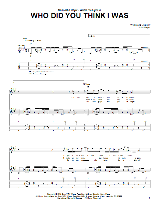 Download John Mayer Who Did You Think I Was Sheet Music