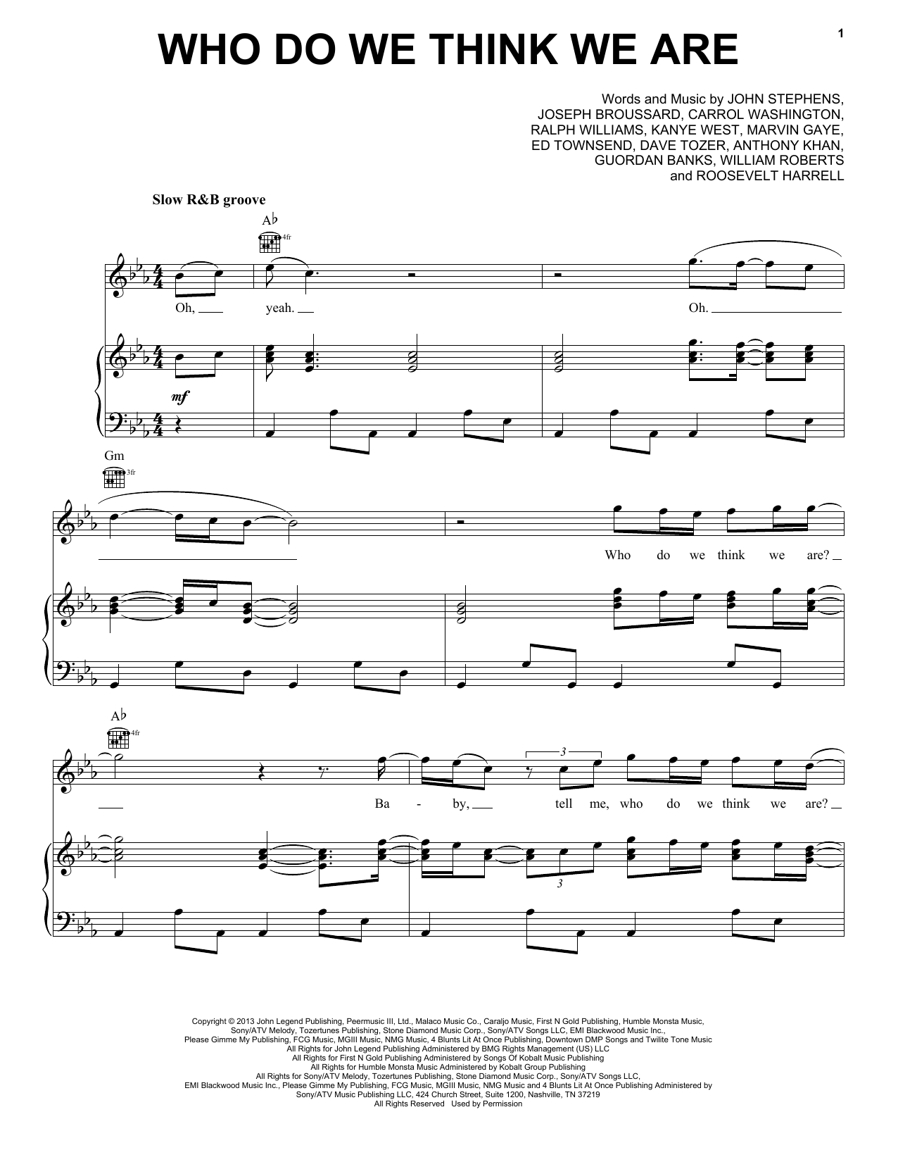 Download John Legend Who Do We Think We Are Sheet Music