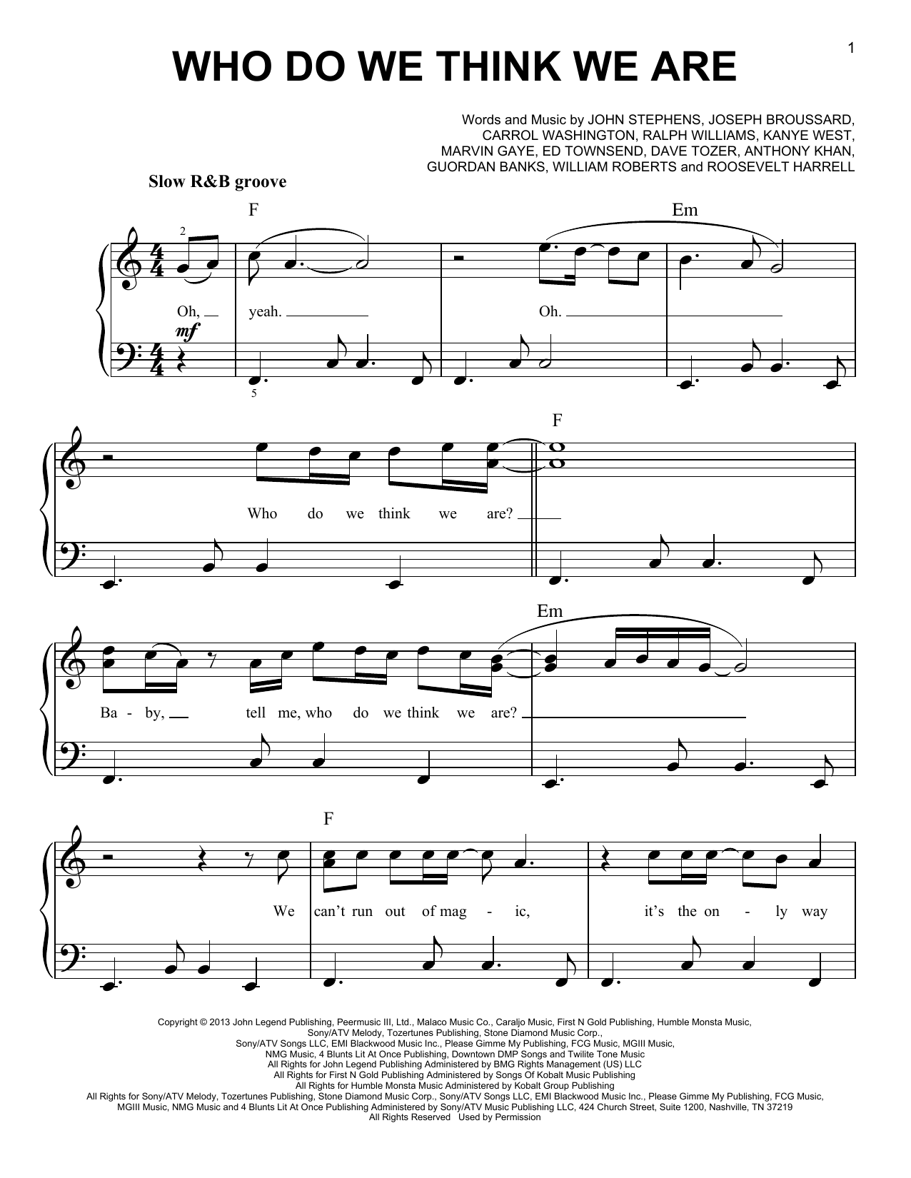 Download John Legend Who Do We Think We Are Sheet Music