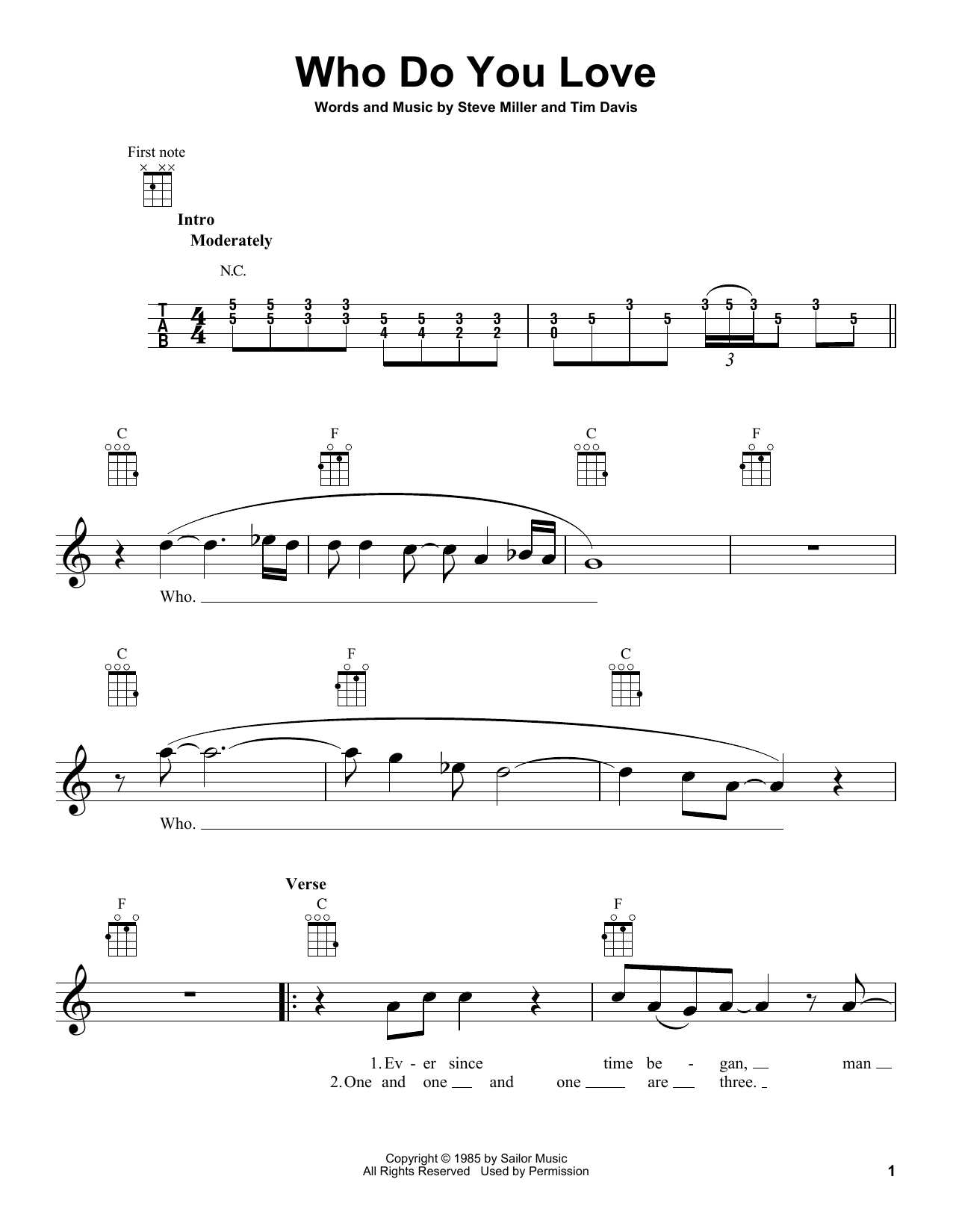 Download Steve Miller Band Who Do You Love Sheet Music