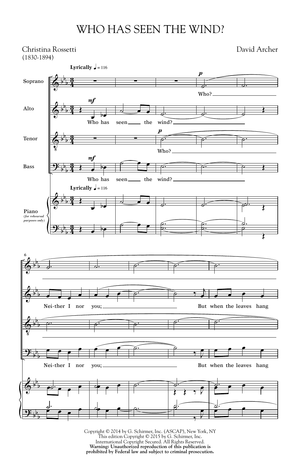 Download David Archer Who Has Seen The Wind Sheet Music
