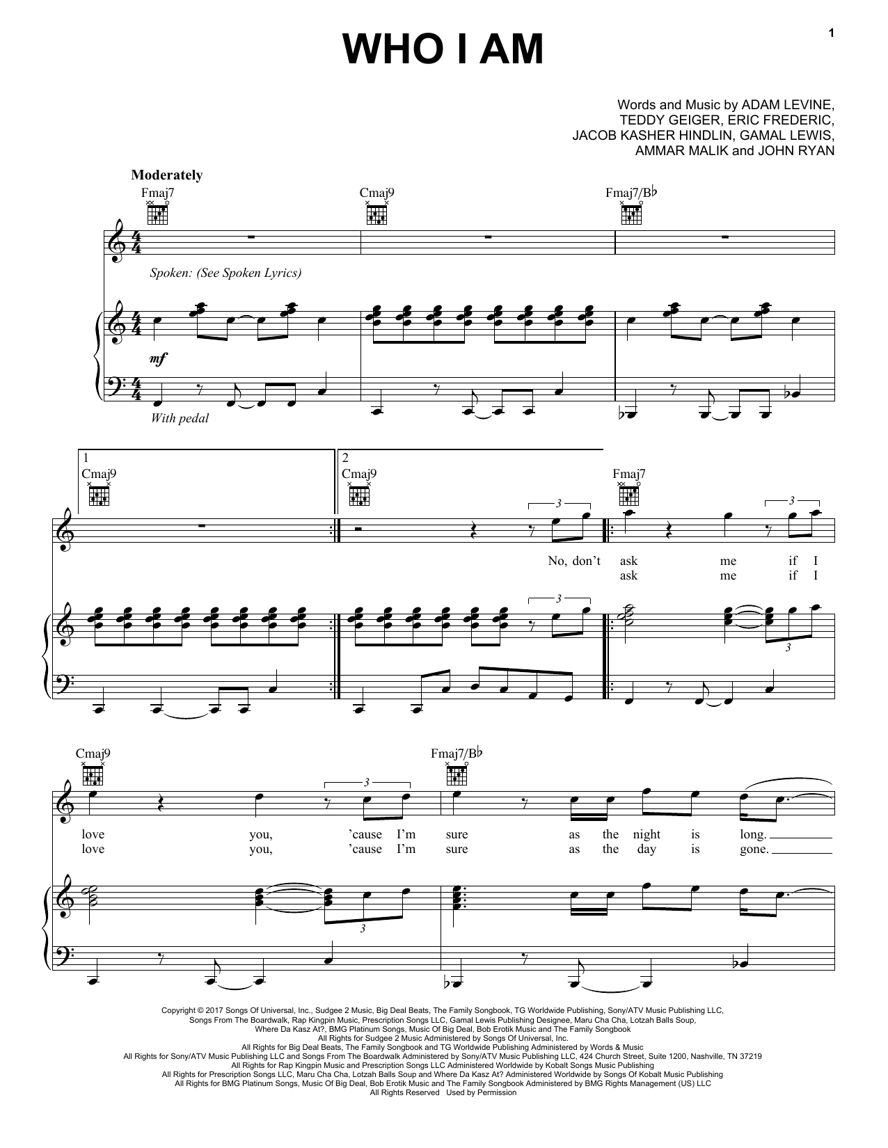 Download Maroon 5 feat. LunchMoney Lewis Who I Am Sheet Music