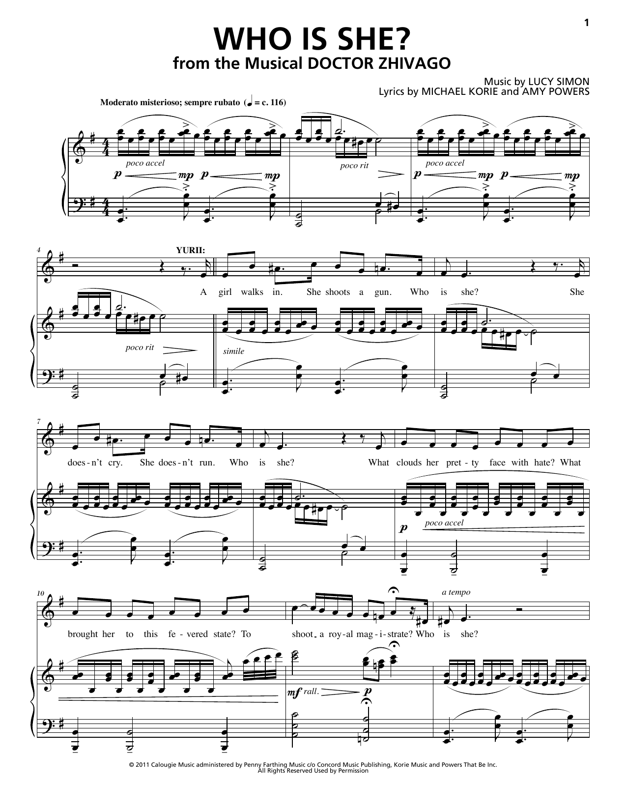 Download Lucy Simon, Michael Korie & Amy Powe Who Is She? Sheet Music