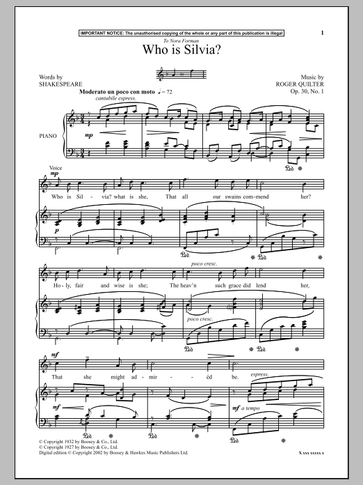 Download Roger Quilter Who Is Silvia? Sheet Music