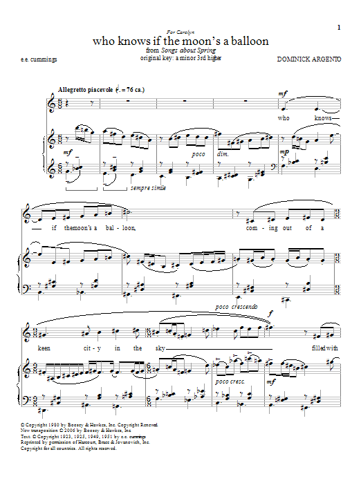 Download Dominick Argento who knows if the moon's a balloon Sheet Music