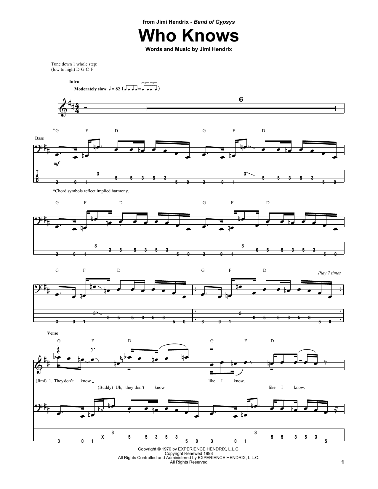 Download Jimi Hendrix Who Knows Sheet Music