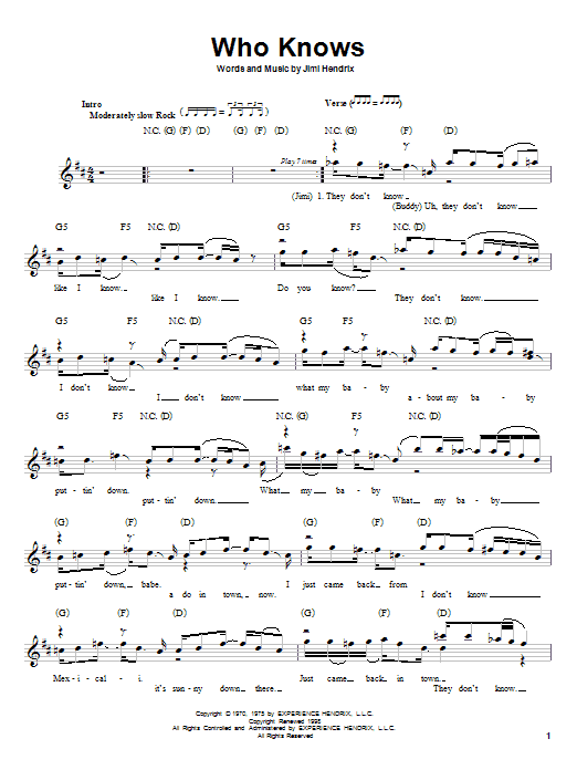 Download Jimi Hendrix Who Knows Sheet Music