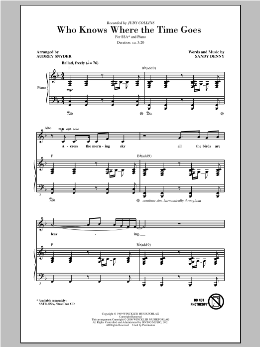 Download Judy Collins Who Knows Where The Time Goes (arr. Aud Sheet Music