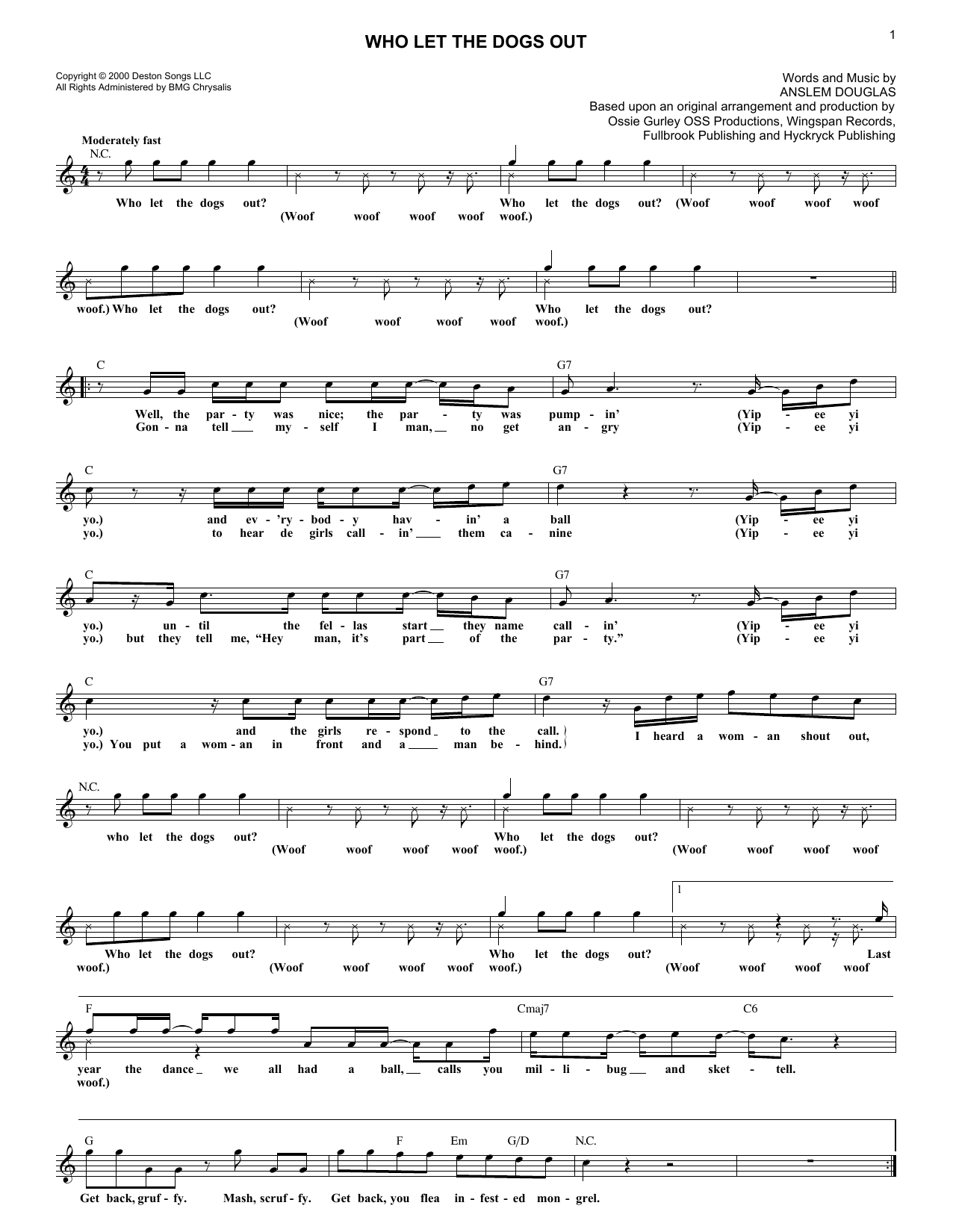 Download Baha Men Who Let The Dogs Out Sheet Music