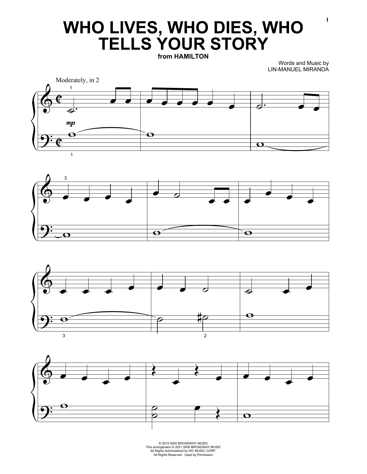 Download Lin-Manuel Miranda Who Lives, Who Dies, Who Tells Your Sto Sheet Music