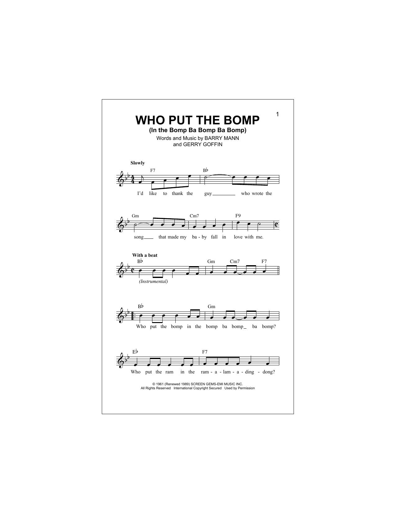 Download Barry Mann Who Put The Bomp (In The Bomp Ba Bomp B Sheet Music