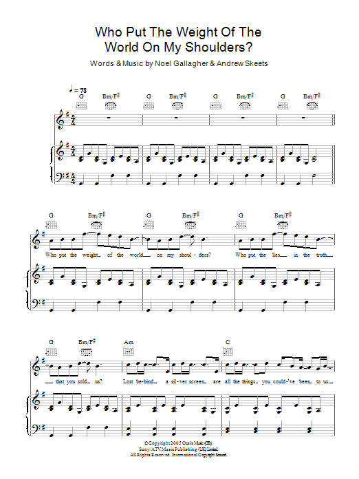 Download Oasis Who Put The Weight Of The World On My S Sheet Music