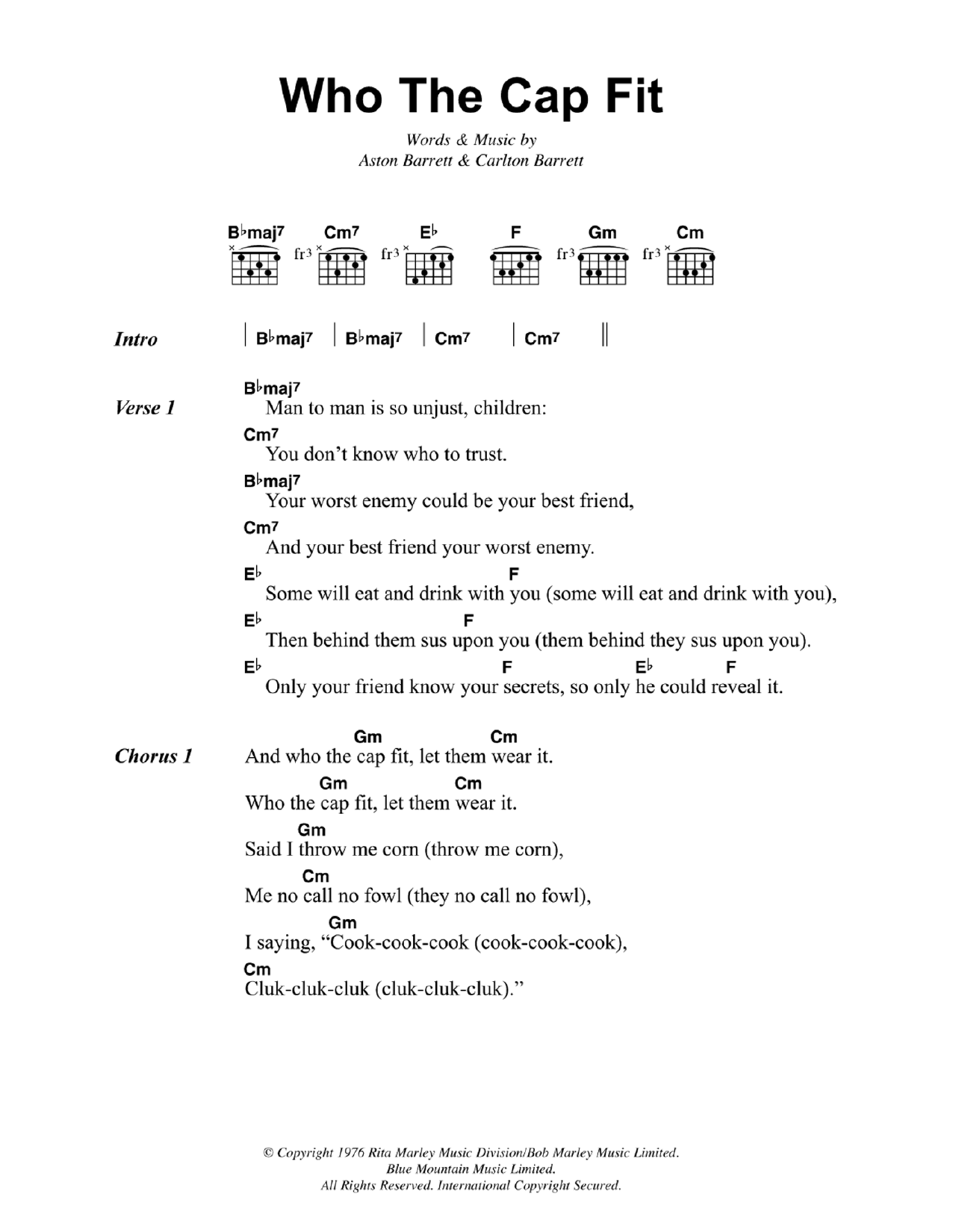Download Bob Marley Who The Cap Fit Sheet Music