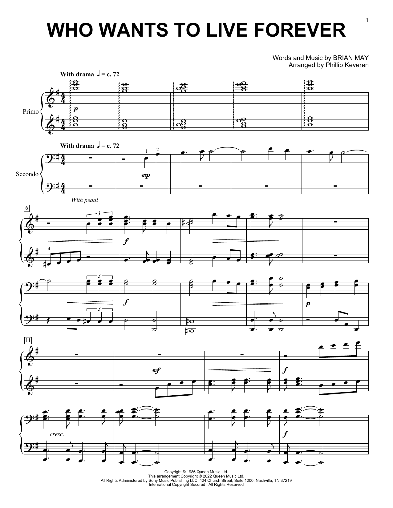 Download Queen Who Wants To Live Forever (arr. Phillip Sheet Music