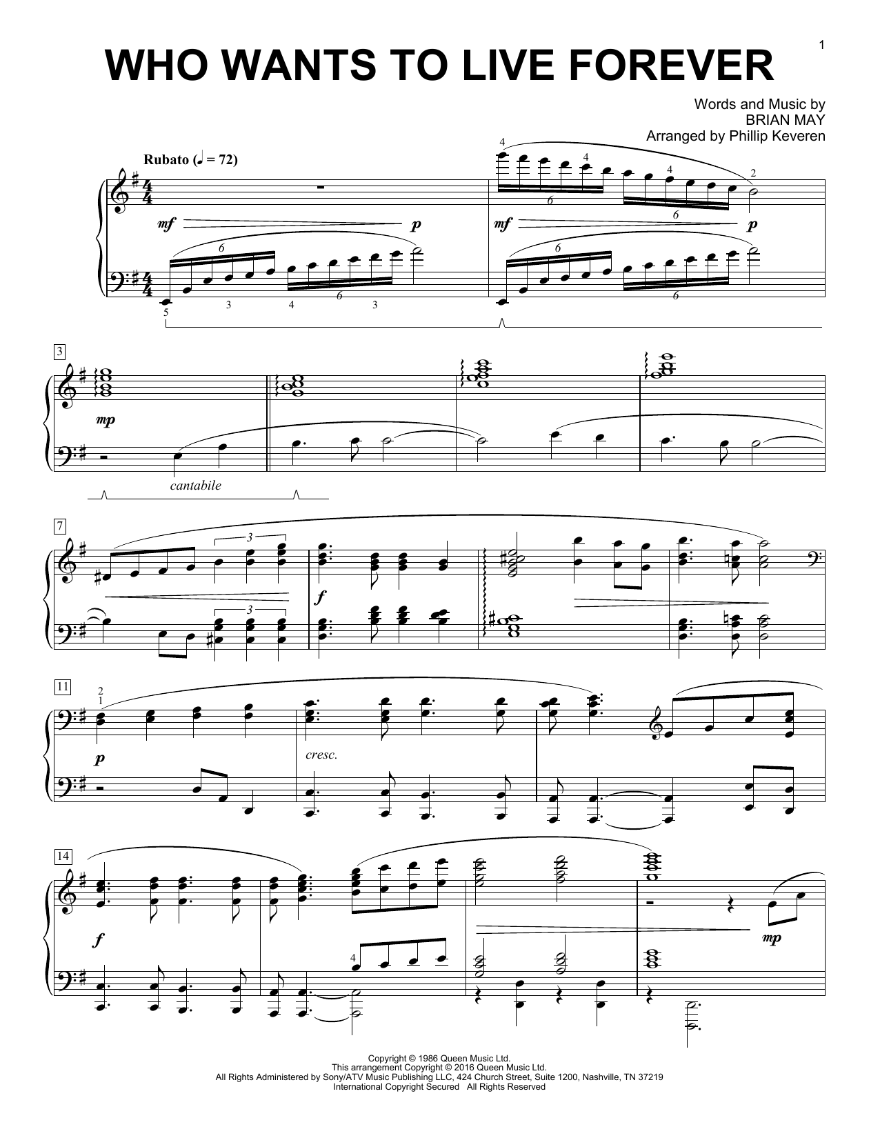Download Queen Who Wants To Live Forever [Classical ve Sheet Music