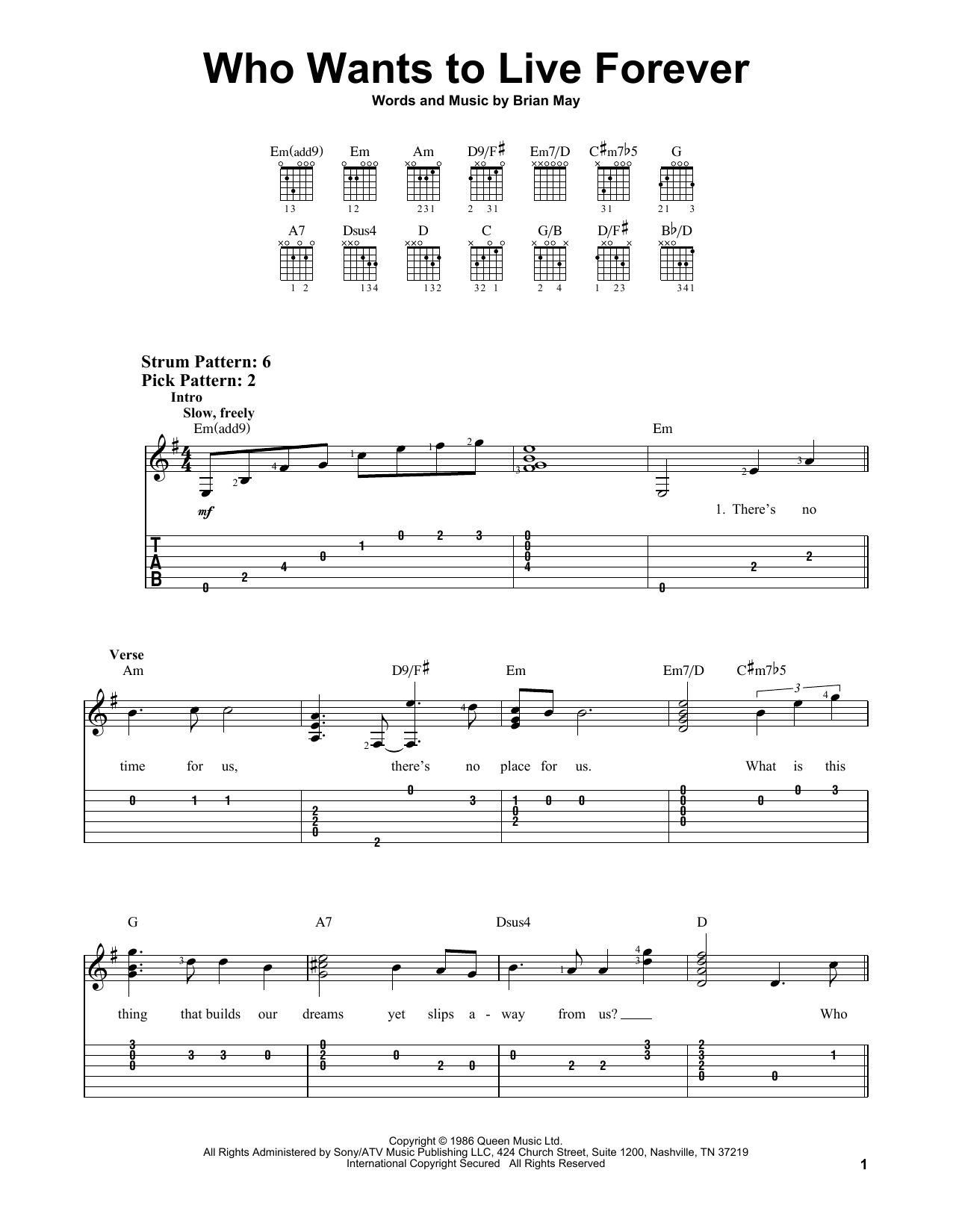 Download Queen Who Wants To Live Forever Sheet Music