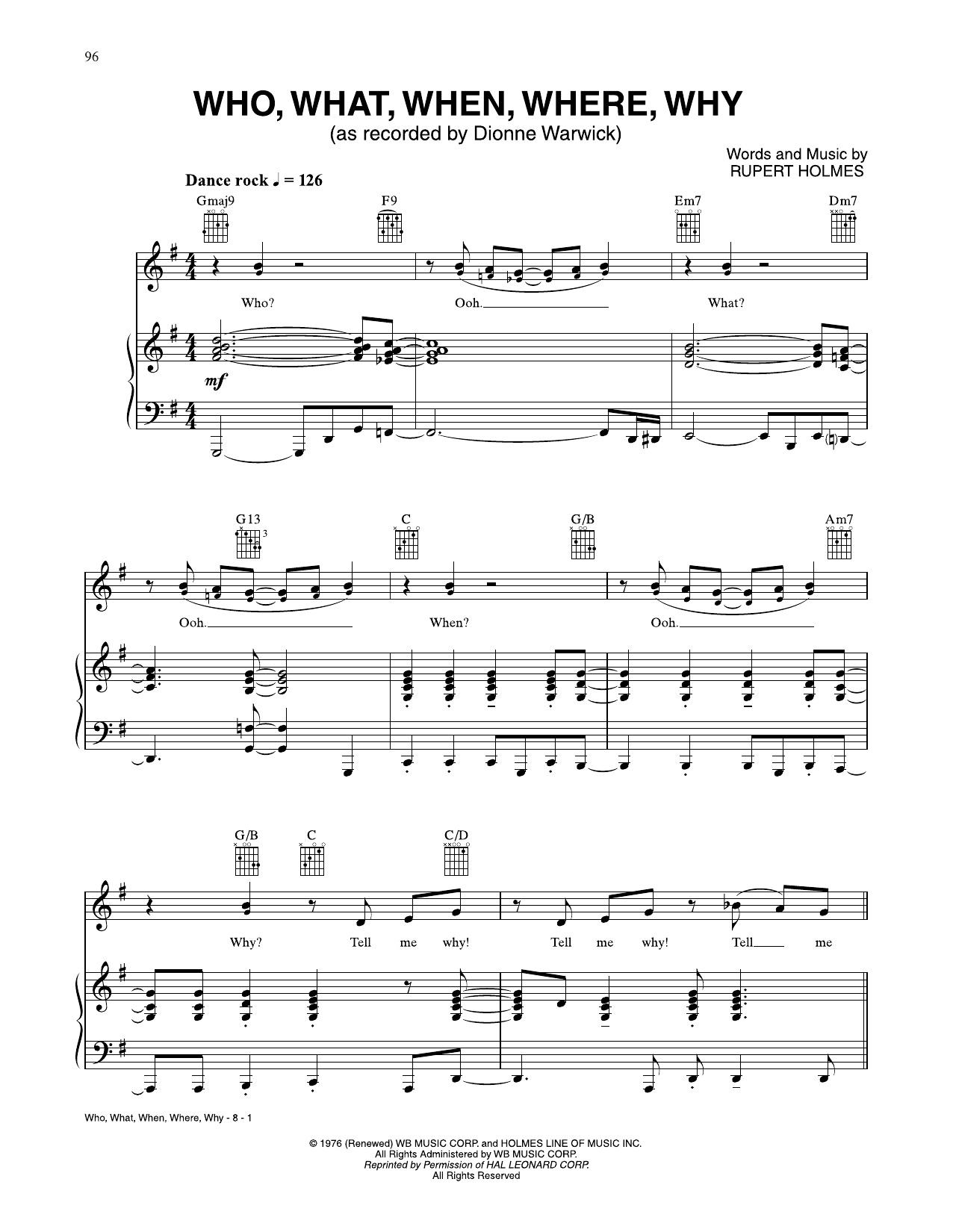 Download Dionne Warwick Who, What, When, Where, Why Sheet Music